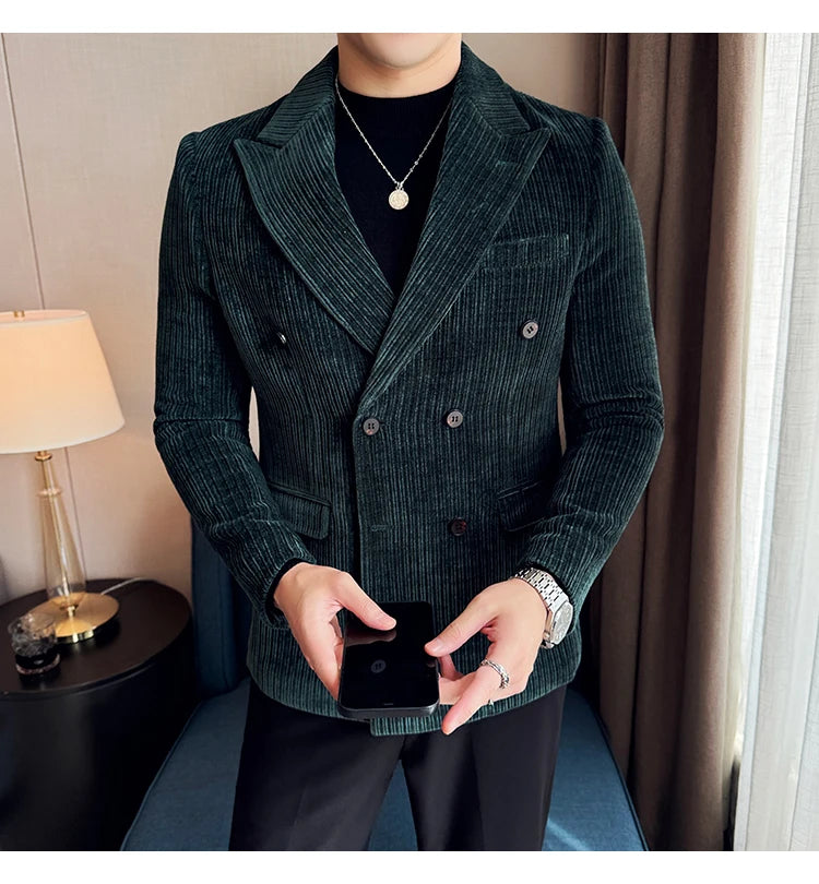 Luxury Velvet Men Blazers Autumn Winter Casual Business Suit Jackets Slim Fit Double-breasted Banquet Party Wedding Dress Jacket