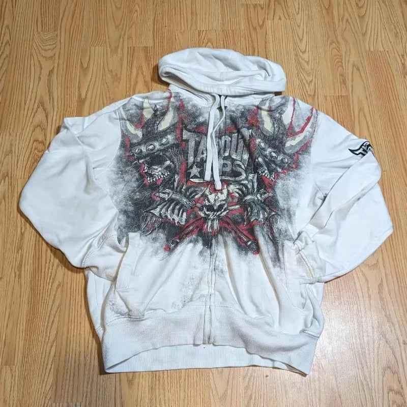 Gothic New Fashion Oversized Letter Printed Zipper Hoodie Sweater Men Y2K Harajuku Rock Casual Couple Sweatshirt Streetwear