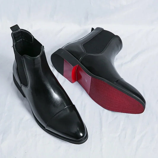 Luxury Brand Men's Chelsea Boots New Outdoor Red Sole Square Shoes Handmade Toe Business Ankle Boots for Men Dress Boots 2024