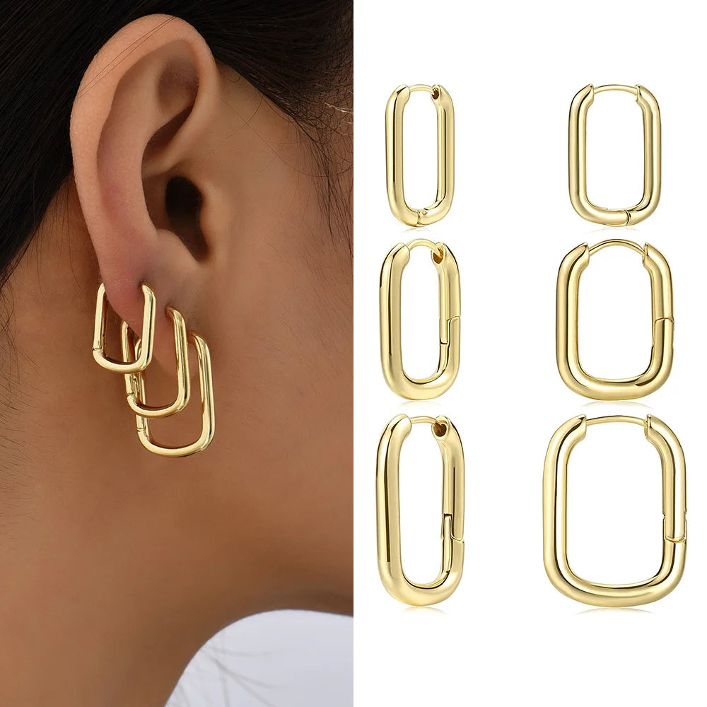 Punk Rock Helix Fake Cartilage Ear Cuff with Long Chain Circle Hoop Earrings Set for Women Tiny Piercing Huggie Earring Jewelry