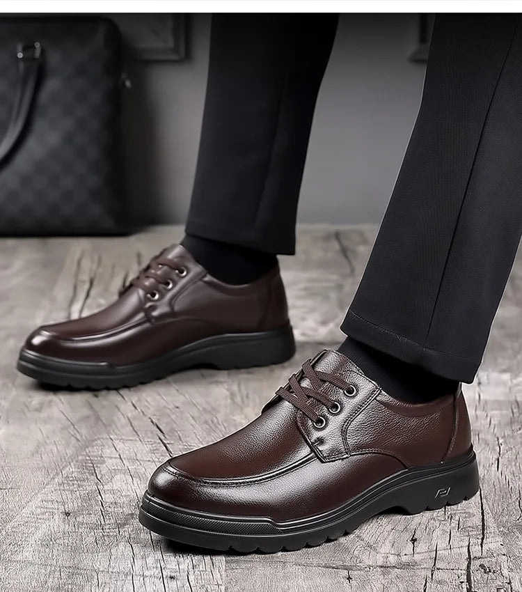 Cowhide Men Shoes Men Business Casual Leather Shoes Men Fashion Breathable Shoes British Casual Lace Up Single Leather Shoes
