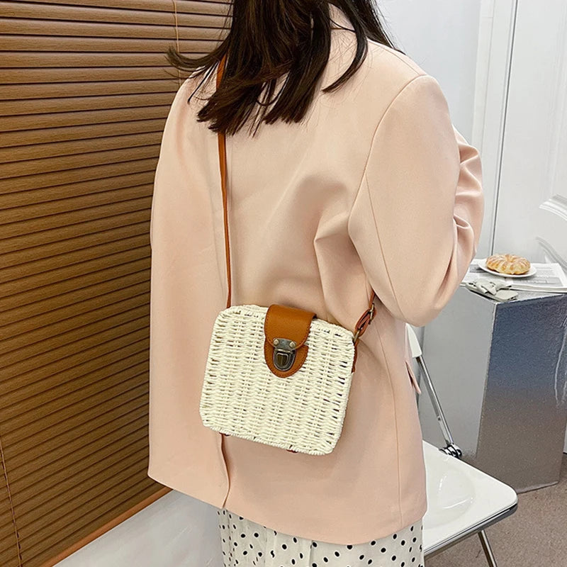 Hand-woven Women Straw Bag Ladies Shoulder Bags Beach Travel Crossbody Bag Female Small Rattan Box Handbag Shopper Totes Bohemia