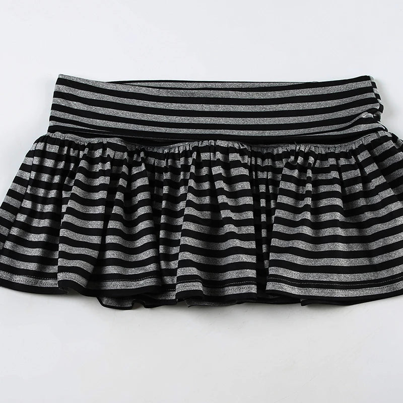 Fashion Stripe Simple Halter Tops + A-Line Mini Skirts  Women’ Set Causal Design Trendy Clothing