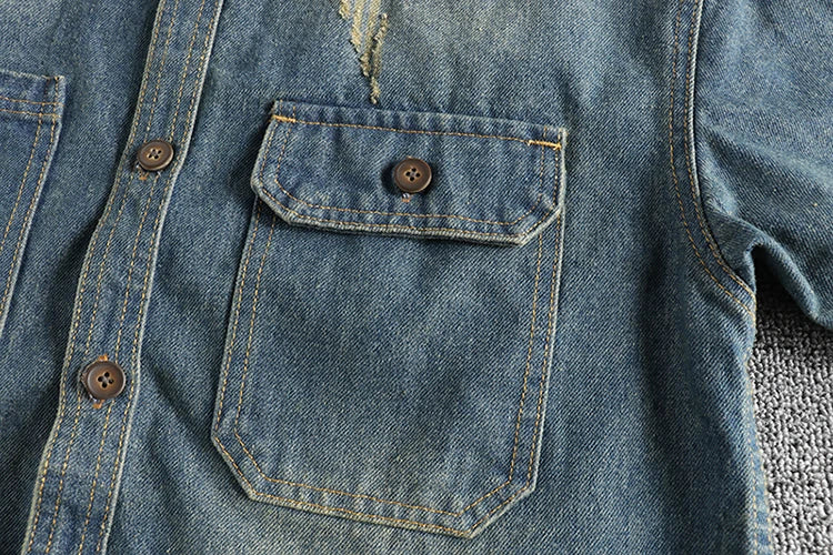 Sping New Japanese Retro High Quality Denim Cargo Shirt Men's Fashion 100% Cotton Washed Old Thick Double Pocket Casual Jacket