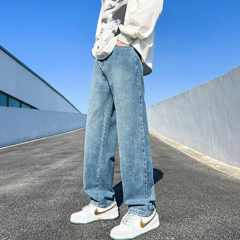 Men's Jeans Spring Autumn Extend Straight Vintage Blue Casual Baggy Jeans Korean Trousers Classic Wide Leg Fashion Denim Pants