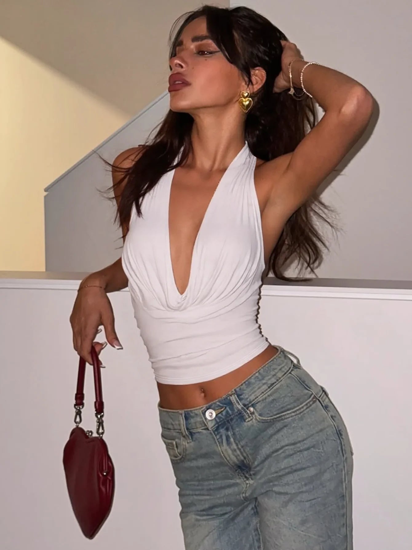 Dulzura Halter Swinging Collar Sleeveless Backless Bodycon Tank Top Solid Sexy Casual Y2K Tops Party Club Street Summer Clothes