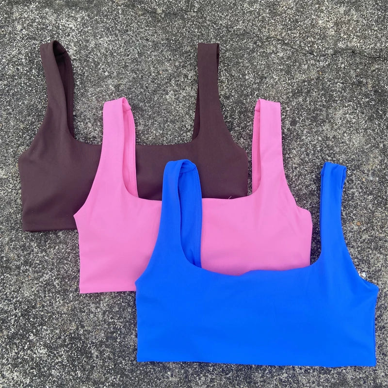 Solid Color Sports Bra Push Up Gym Underwear Women Breathable Yoga Vest Clothes High Impact Fitness Workout Top With Chest Pad