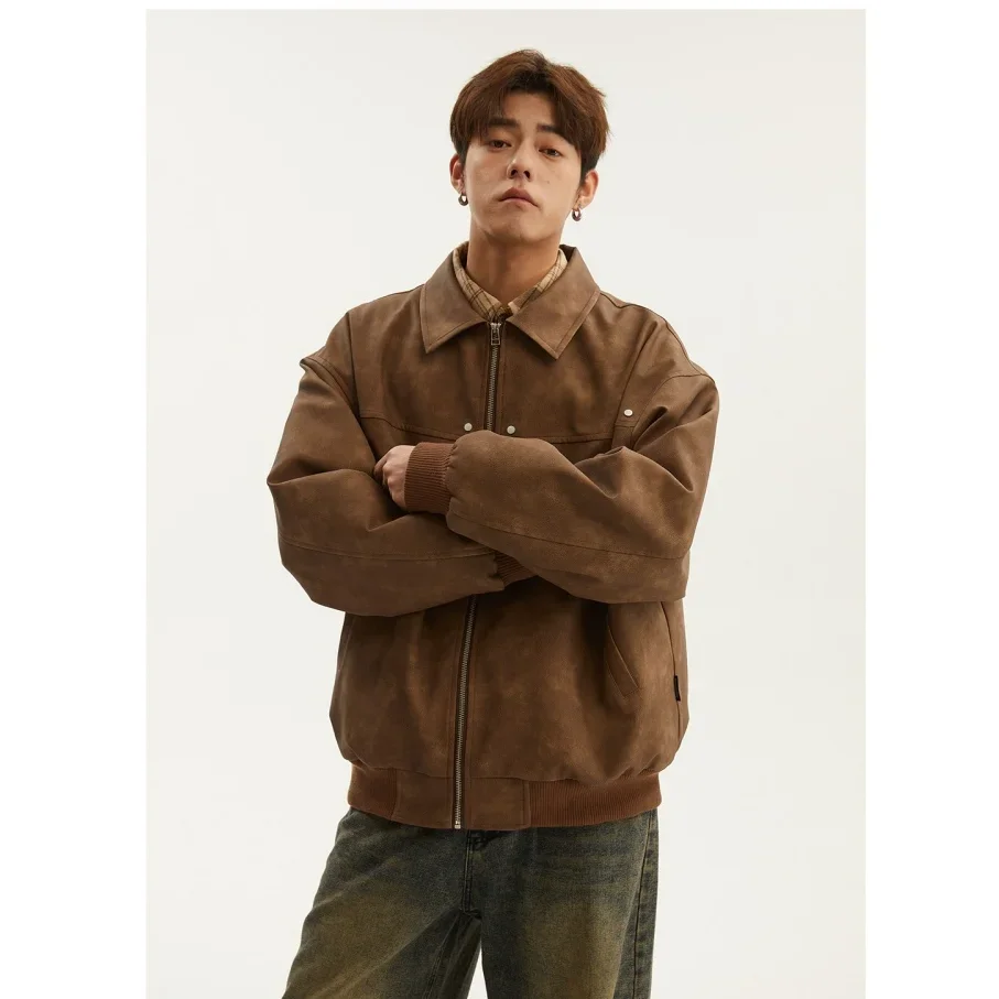 American Style Vintage Lapel Jacket For Men Loose Fit Versatile Autumn Winter Trendy Hong Kong Style Couple Workwear Jacket
