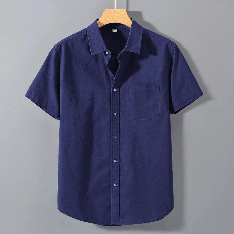 Summer Mens Short Sleeve Shirts Solid Color Stand Collar Oversize T Shirts Breathable Loose Youth Basic Cotton Pocket Shirts Man