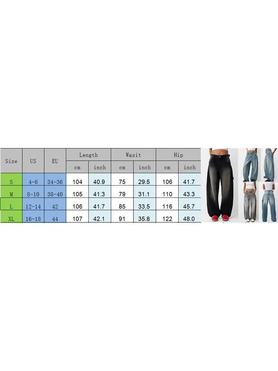 Womens Jeans High Waisted Straight Wide Leg Baggy Jeans Y2k Boyfriend Vintage Washed Loose Denim Pants Cyber Grunge Streetwear