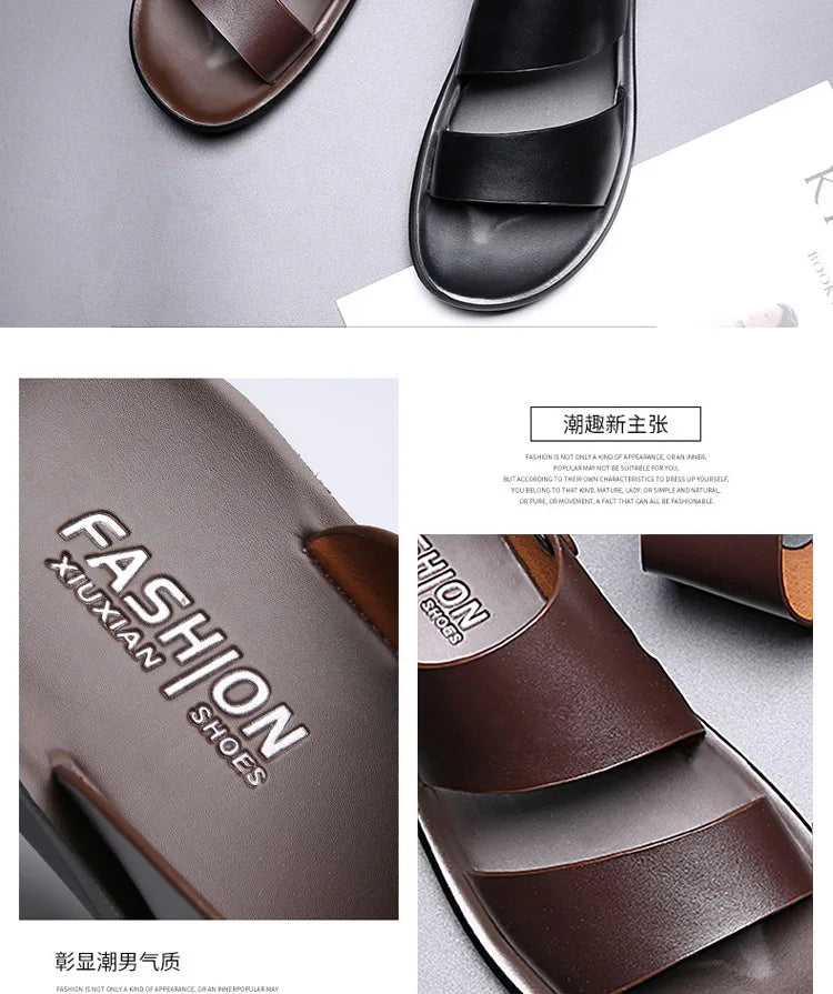 Sandals Men Leather Luxury Brand New Fashion Summer Men Shoes Vintage Flats Casual Non-slip Beach Sandals Men