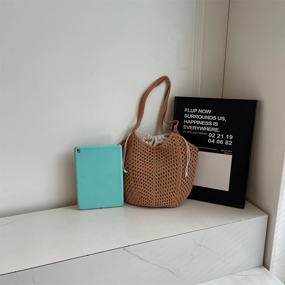 2025 Latest Summer Beach Straw Woven Tote Bag For Women 2-IN-1 Hollow-out Lightweight Large Capacity Shopper Shoulder Bag Female