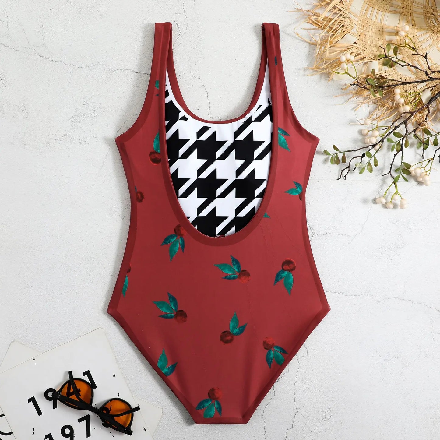 New Vintage Printed Double-sided Wear Swimming Bathing Suit Women Bandage Sexy One Piece Swimsuit Beachwear Swimwear Woman