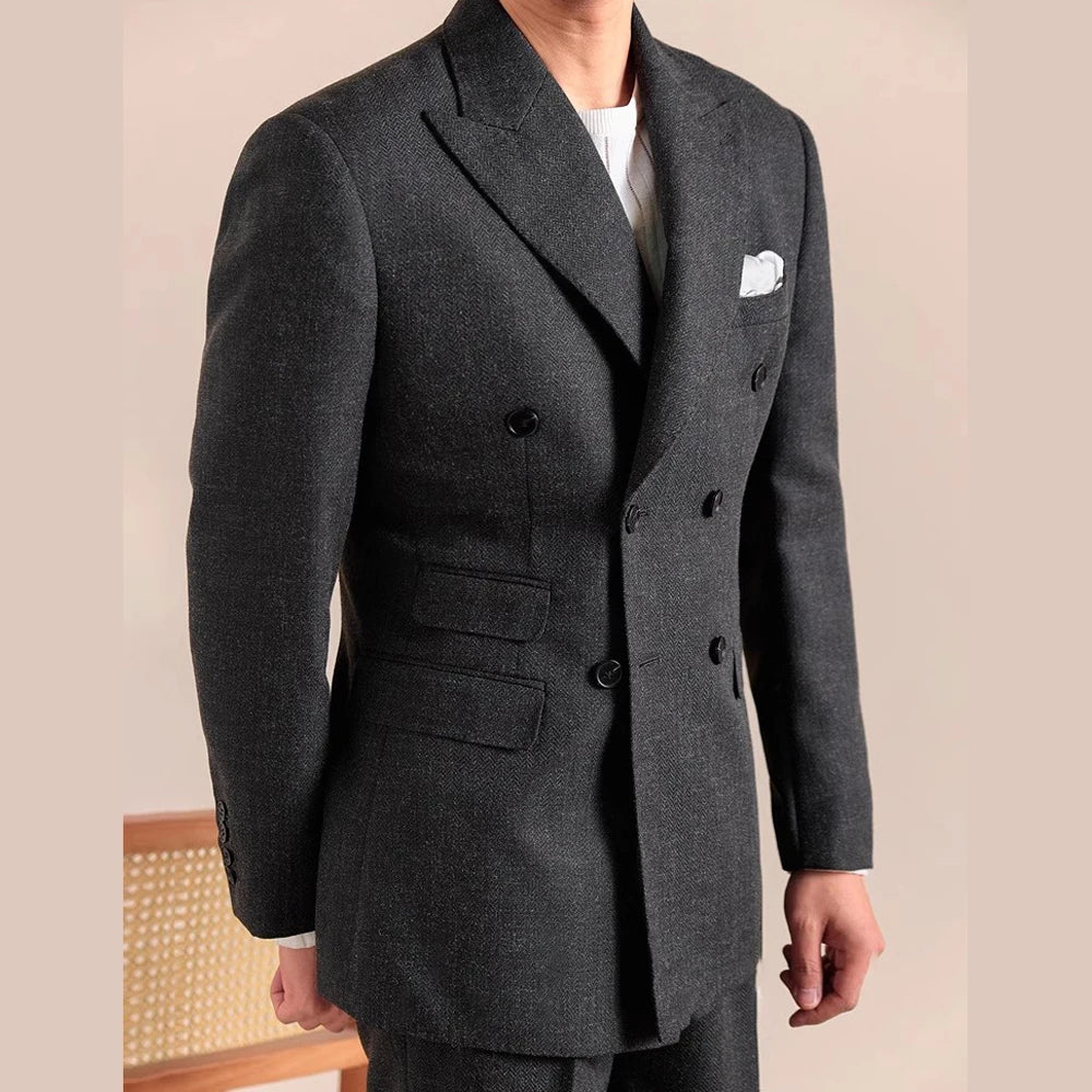 2025 Spring British Style Men Blazers Double Breasted Casual Suit Jacket Wedding Business Coat Social Banquet Tuxedo Costume