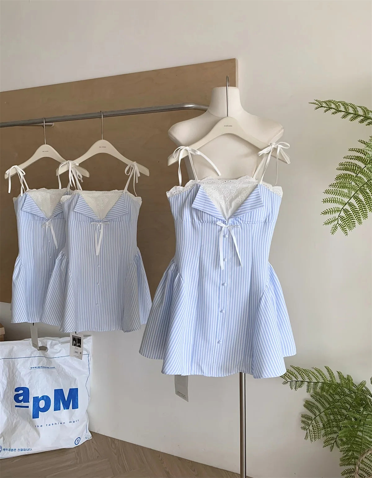 2025 Summer Ballet Core Mori Girl Lace Cami Dress Striped A-line Frock Party Shoujo One-Piece Patchwork Design Korean Fashion