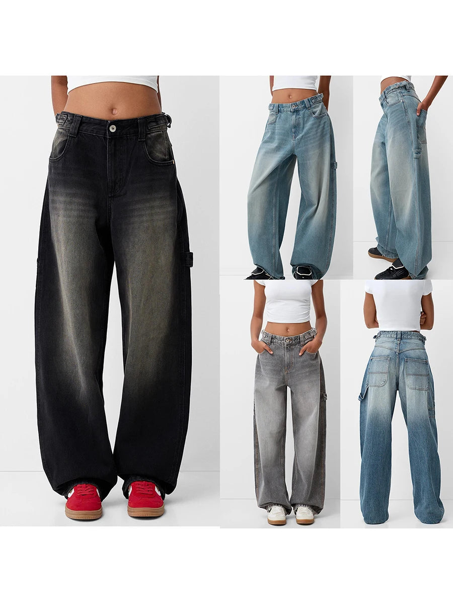 Womens Jeans High Waisted Straight Wide Leg Baggy Jeans Y2k Boyfriend Vintage Washed Loose Denim Pants Cyber Grunge Streetwear