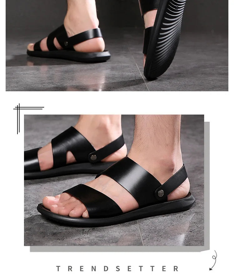 Sandals Men Leather Luxury Brand New Fashion Summer Men Shoes Vintage Flats Casual Non-slip Beach Sandals Men