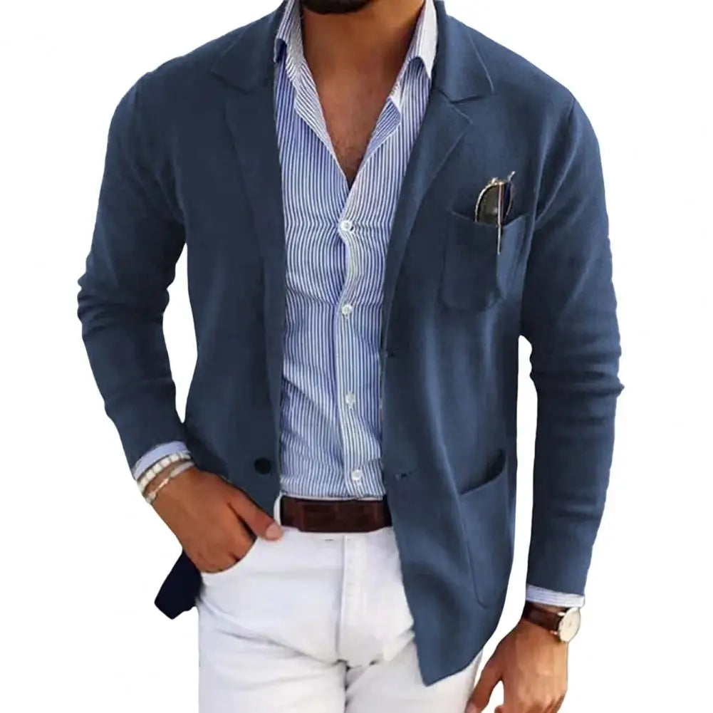 Casual Men Blazers Solid Color Lapel Long Sleeve Single-Breasted Suit Coat Business Outerwear Suit Jacket With Pockets
