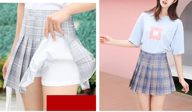 HELIAR Women Plaid Sweet Pleated Skirts Preppy Style A-line High Waist Mini Skirts Harajuku Slim Sexy Skirts Summer Spring