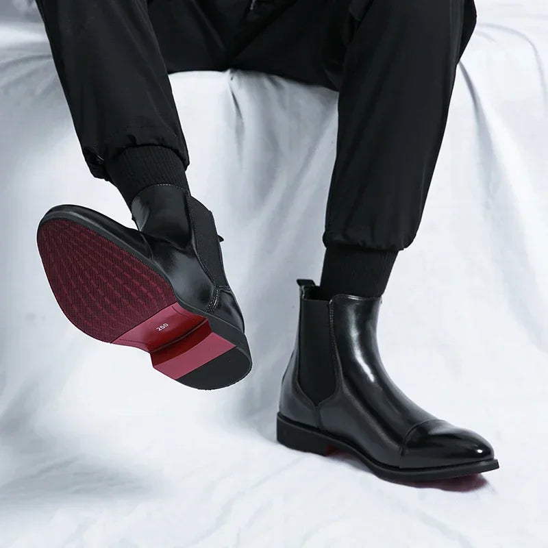 Luxury Brand Men's Chelsea Boots New Outdoor Red Sole Square Shoes Handmade Toe Business Ankle Boots for Men Dress Boots 2024