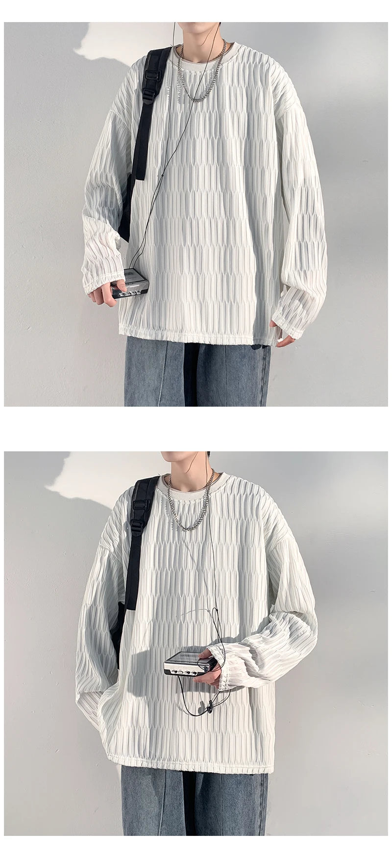 2024 Spring Autumn Casual Long Sleeve T Shirts Men Loose Round Neck T-shirts Male Fashion Harajuku Korean Streetwear Tops Tees