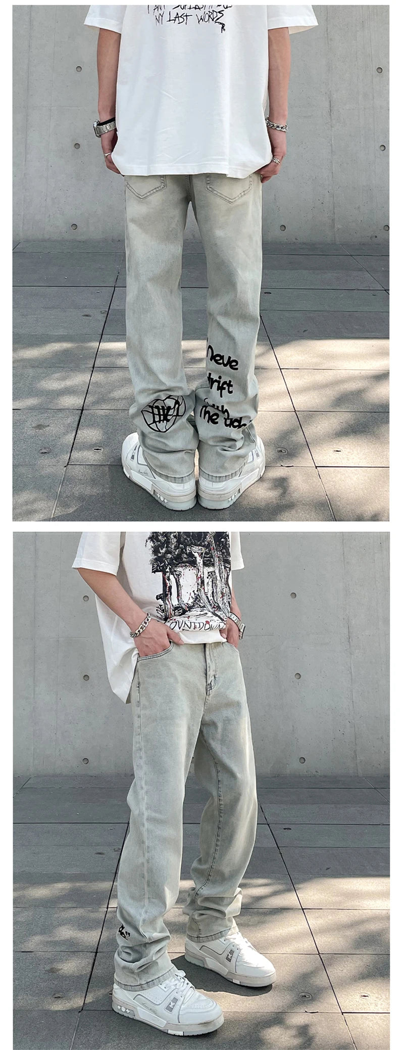 American Gothic Letter Men's Baggy Jeans Y2K Retro Harajuku Straight Denim Trousers Hip Hop Fashion Printed Jean Man Pants