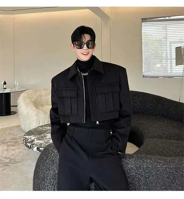 LUZHEN New Stylish Men's High Street Short Jacket Original Big Pocket Solid Color Elegant 2025 Spring Casual Trendy Coat Fbf31d