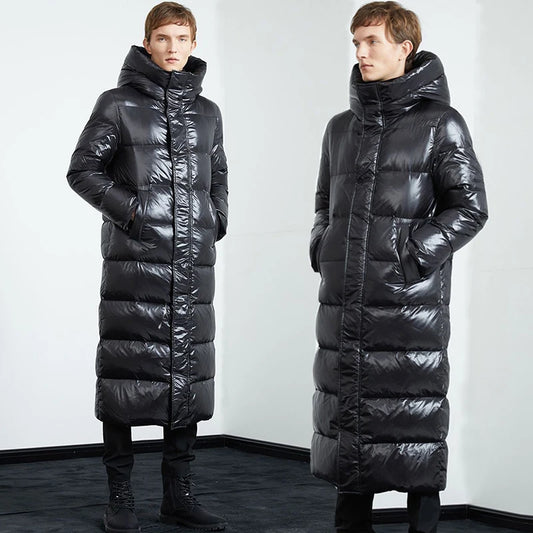 Fashion Black Long Parka Plus Size 3XL Men's Jacket 2023 Hooded Winter Jacket Coat Men Glossy Windproof Warm Outwear Streetwear