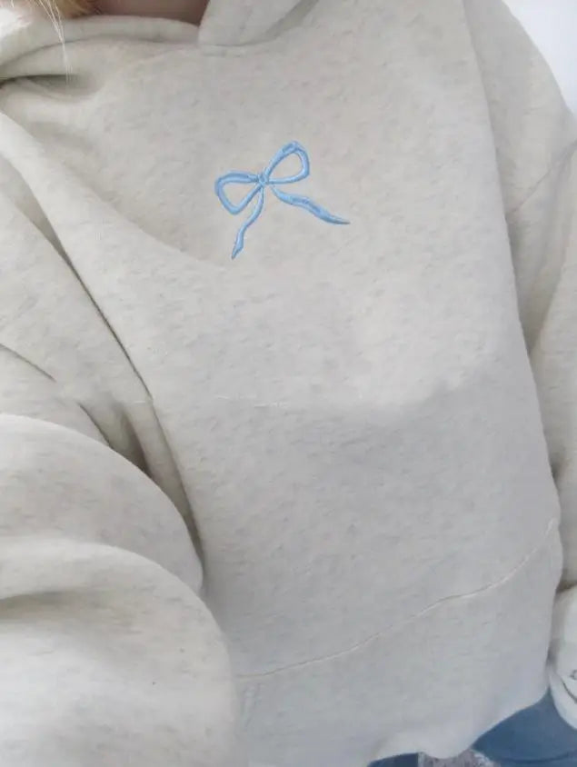Women's Pink Bow Decor Hoodie Sweet Casual Fall Winter Hoodie Cozy Warm Women's Fashion Fullover Women Clothing
