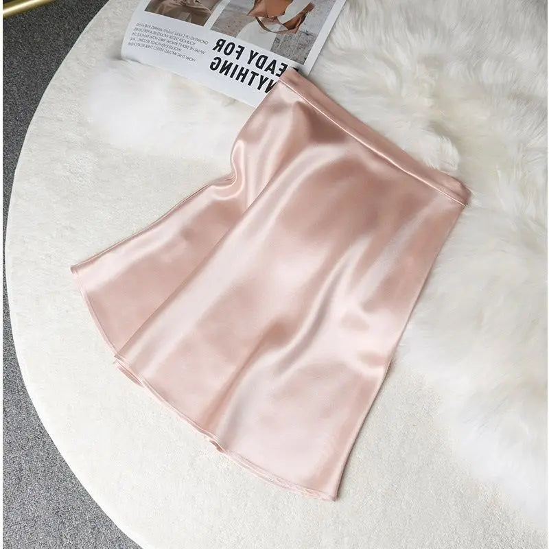 KUSAHIKI Fashion Versatile Solid Half Skirt for Women Satin Thin Design with A Slim Waist Short Skirts with Wrapped Buttocks