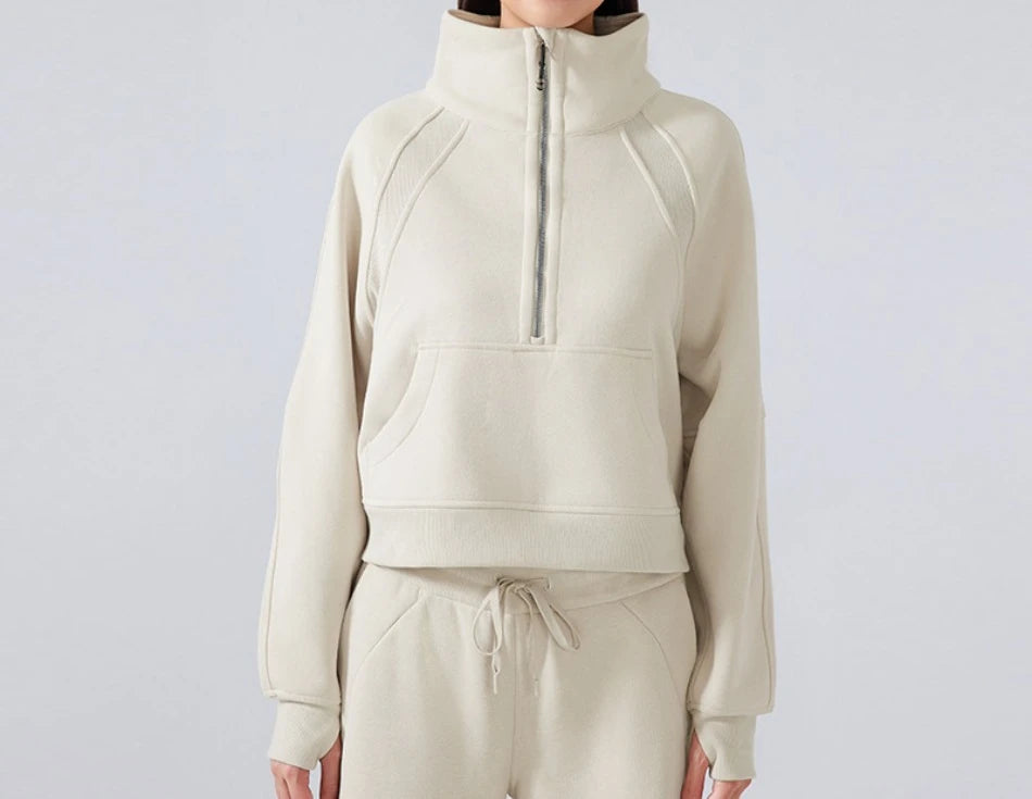 Half Zipper High Stand-up Neck Pullover Top Women Clothing Autumn and Winter New Outer Wear Warm Fleece Thickened Sweatshirts