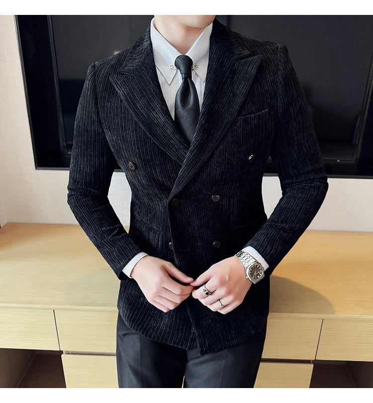 Luxury Velvet Men Blazers Autumn Winter Casual Business Suit Jackets Slim Fit Double-breasted Banquet Party Wedding Dress Jacket