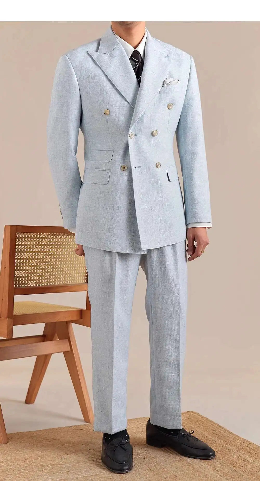 2025 Spring British Style Men Blazers Double Breasted Casual Suit Jacket Wedding Business Coat Social Banquet Tuxedo Costume