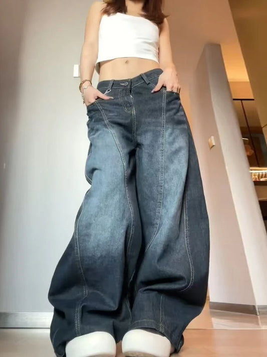 Women's Baggy Wide Leg Denim Trouser Cool Girl High Waisted Streetwear Fashion Pants Female Straight Loose Casual Unisex Jeans