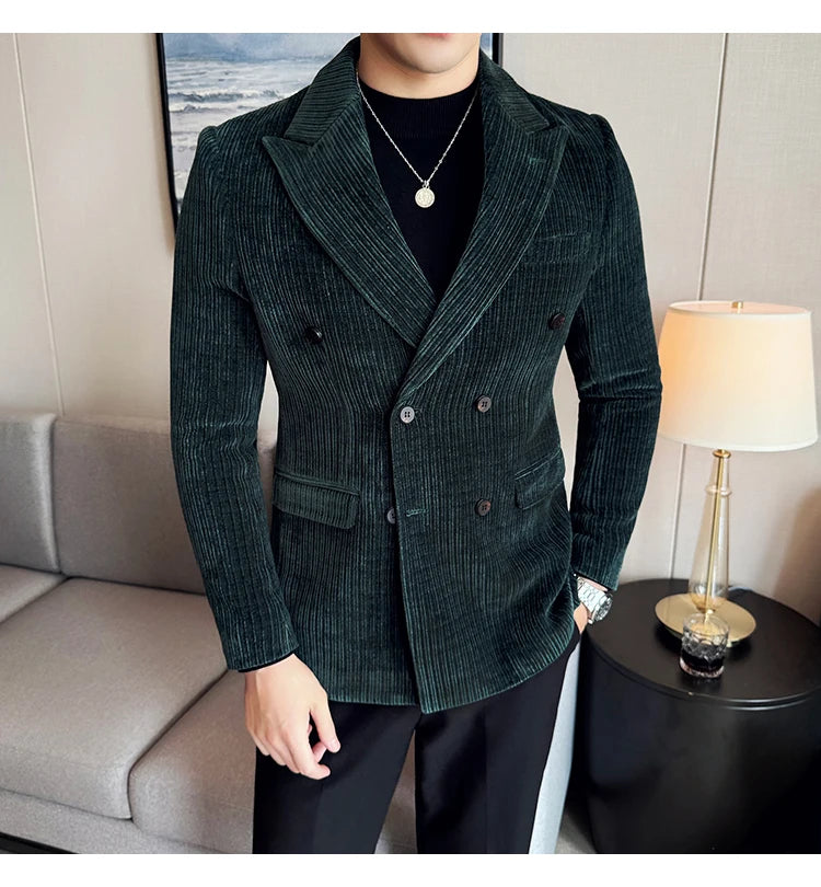 Luxury Velvet Men Blazers Autumn Winter Casual Business Suit Jackets Slim Fit Double-breasted Banquet Party Wedding Dress Jacket