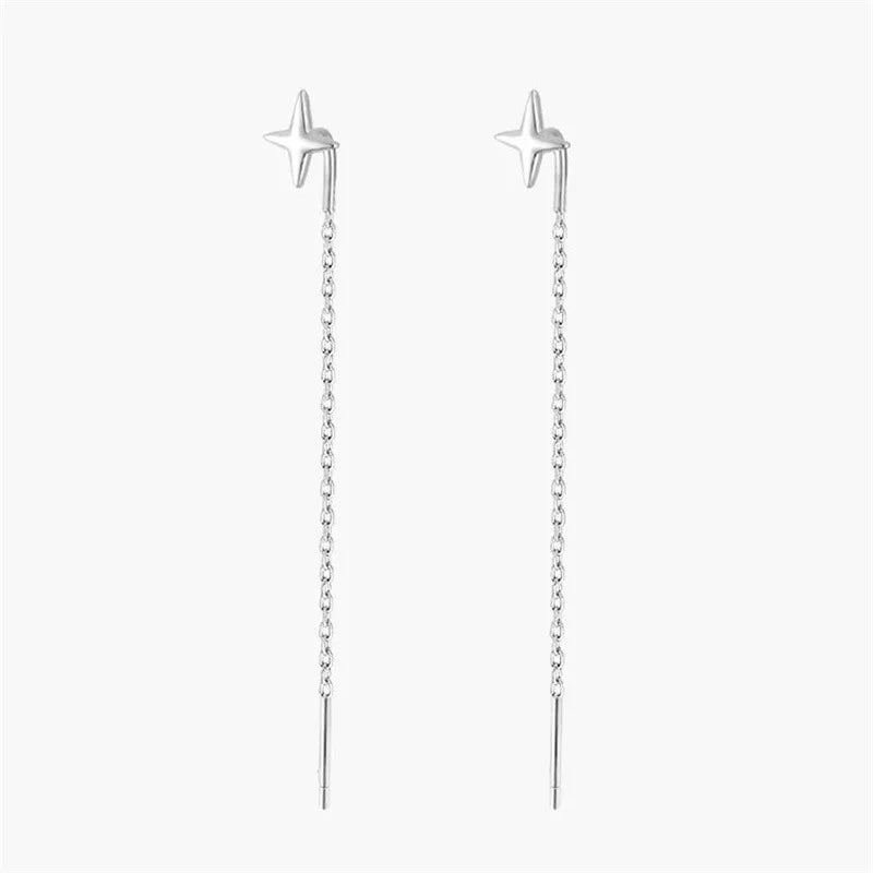 Ventfille 925 Sterling Silver Star Earring for Women Girl Simple Tassels Chain Fashion Office Jewelry Gift Dropshipping