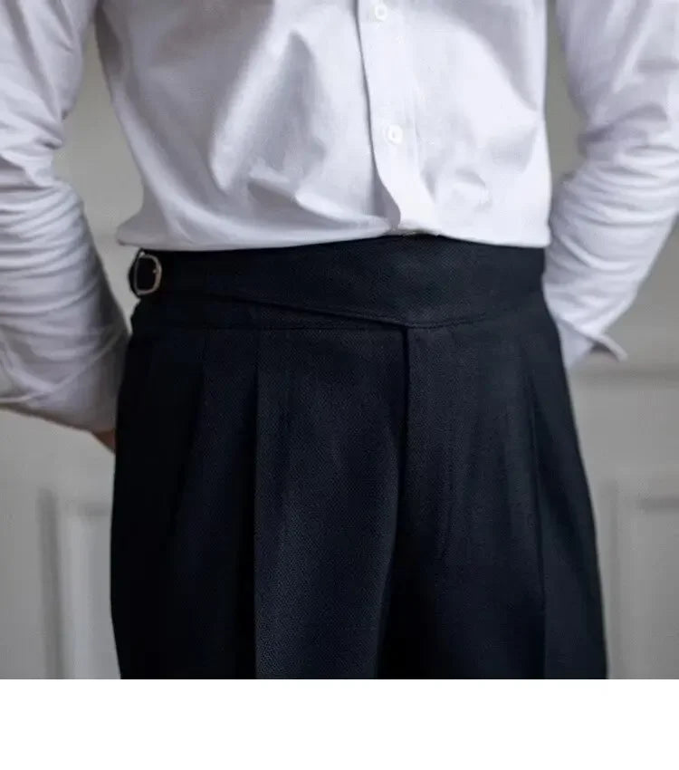 High-waisted Casual Straight-leg Suit Pants For Men Autumn Vintage Draped Waist Trousers Naples Retro Style Business Formal Wear