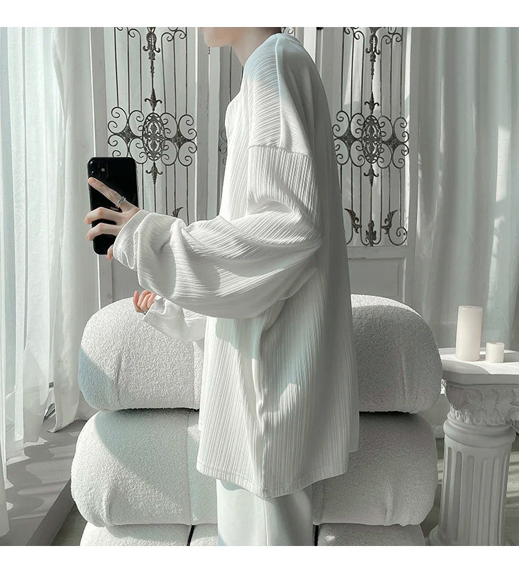 2024 Spring Autumn Casual Long Sleeve T Shirts Men Loose Round Neck T-shirts Male Fashion Harajuku Korean Streetwear Tops Tees