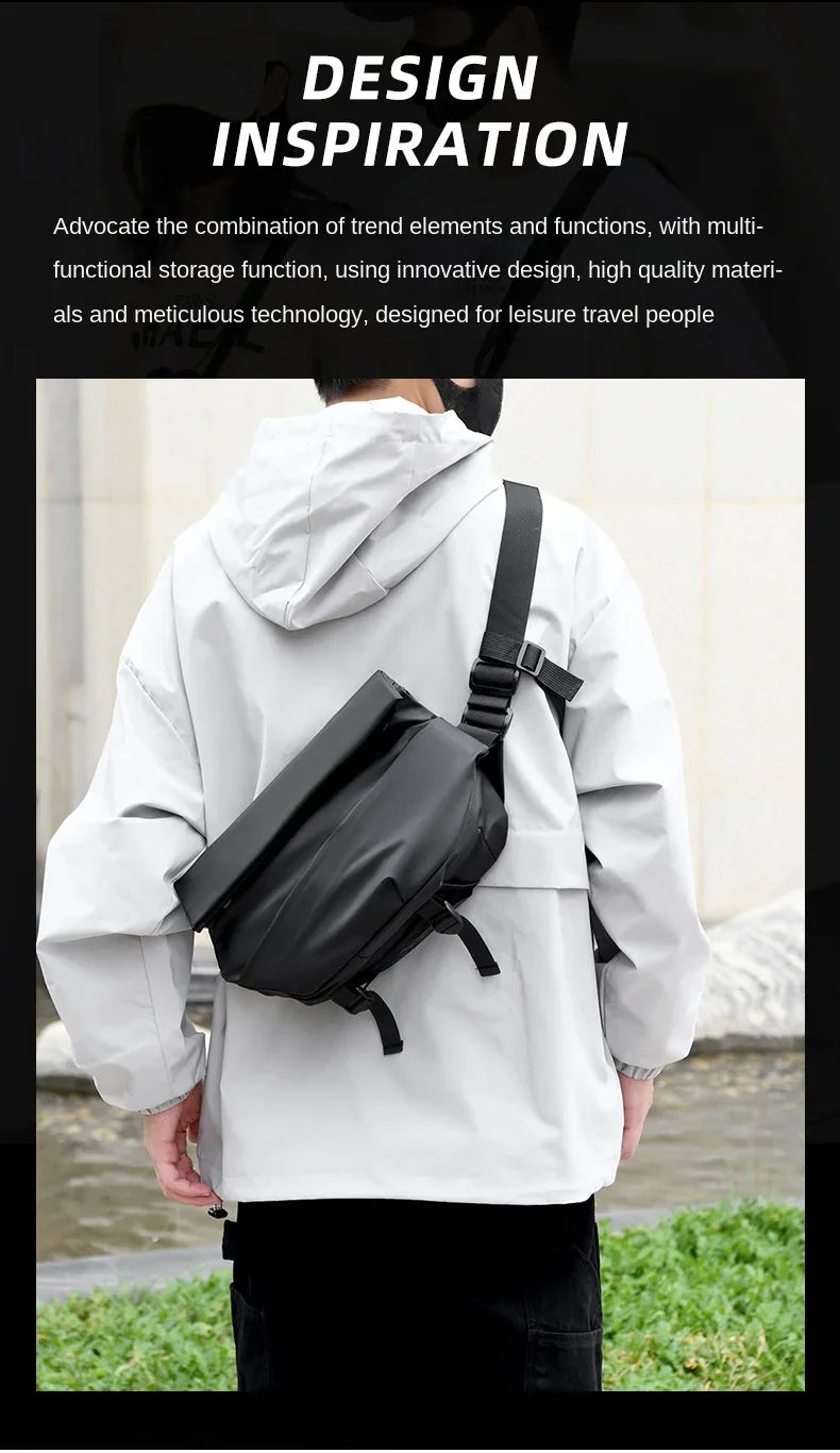 Premium Waterproof Magnetic Buckle Crossbody Bag Personality Fashion Men Messenger Bag Black Minimalist Shoulder Bags Men Bag