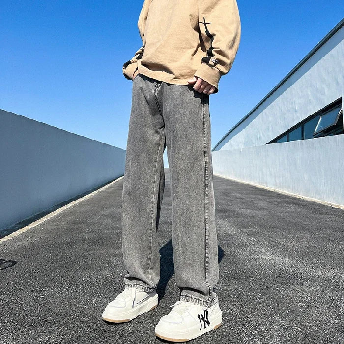 Men's Jeans Spring Autumn Extend Straight Vintage Blue Casual Baggy Jeans Korean Trousers Classic Wide Leg Fashion Denim Pants