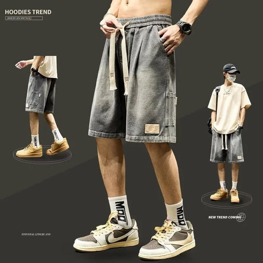 Summer Men's Distressed Straight-leg Baggy Jorts Y2K Vintage Streetwear Denim Bermuda Shorts 2025 New Hip Hop Fashion Short Jean