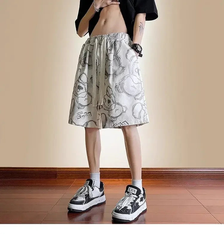 Bear Graffiti Men's Breathable Quick-drying Five-point Casual Loose Beach Sports Shorts