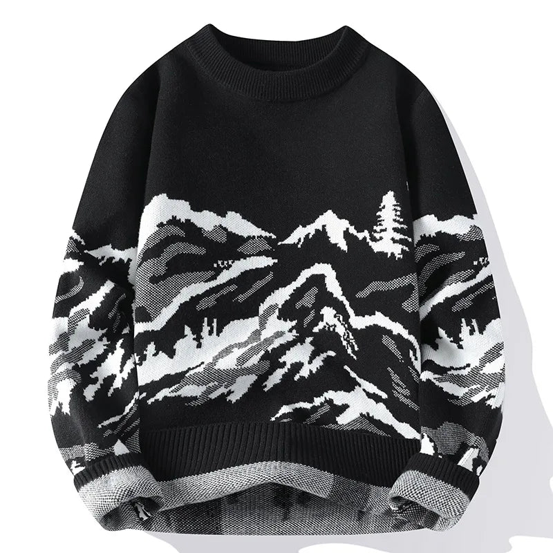 Men Knitwear Retro Couple Street Print Sweater Winter Men Women Loose Sweater Round Neck Pullover Knitting Korean Sweater