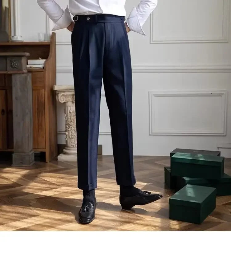 High-waisted Casual Straight-leg Suit Pants For Men Autumn Vintage Draped Waist Trousers Naples Retro Style Business Formal Wear