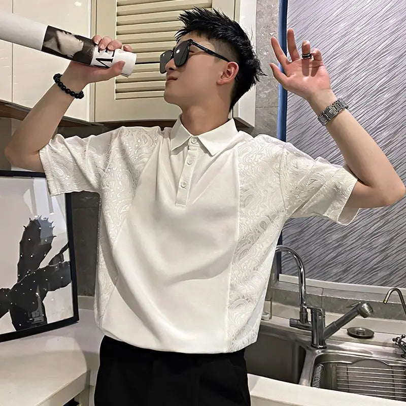 Black Short Sleeve Slim Fit With Collar T Shirt for Men Elastic High Quality Luxury Tee Cool Vintage Hot Casual Man Polo Shirts