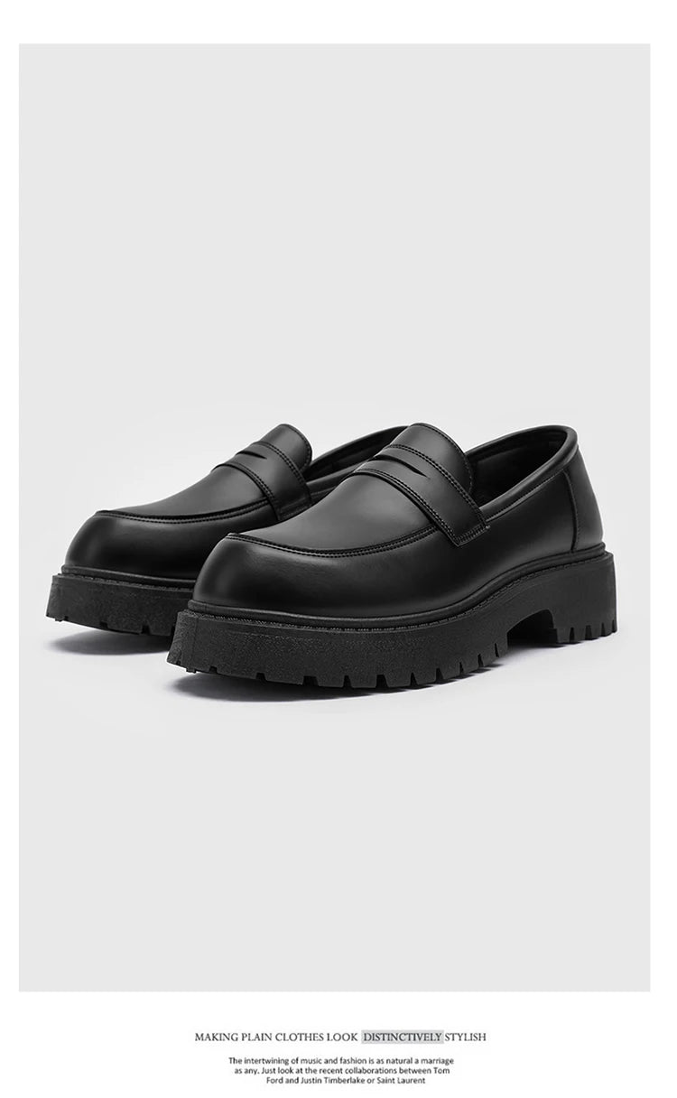 STRONGSHEN Loafers Men Leather Shoes Thick-soled British Style Black Formal Business Shoes Fashion Luxury  Slip-On Casual Shoes