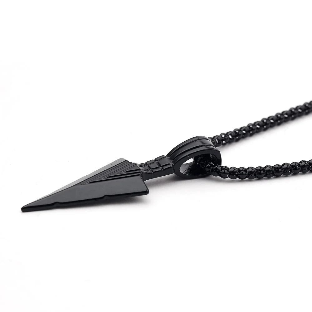 Men Black Long Necklace with Arrow Pendant Jewelry Chain Hip Hop Punk Rock Christmas Halloween Gift Wholesale