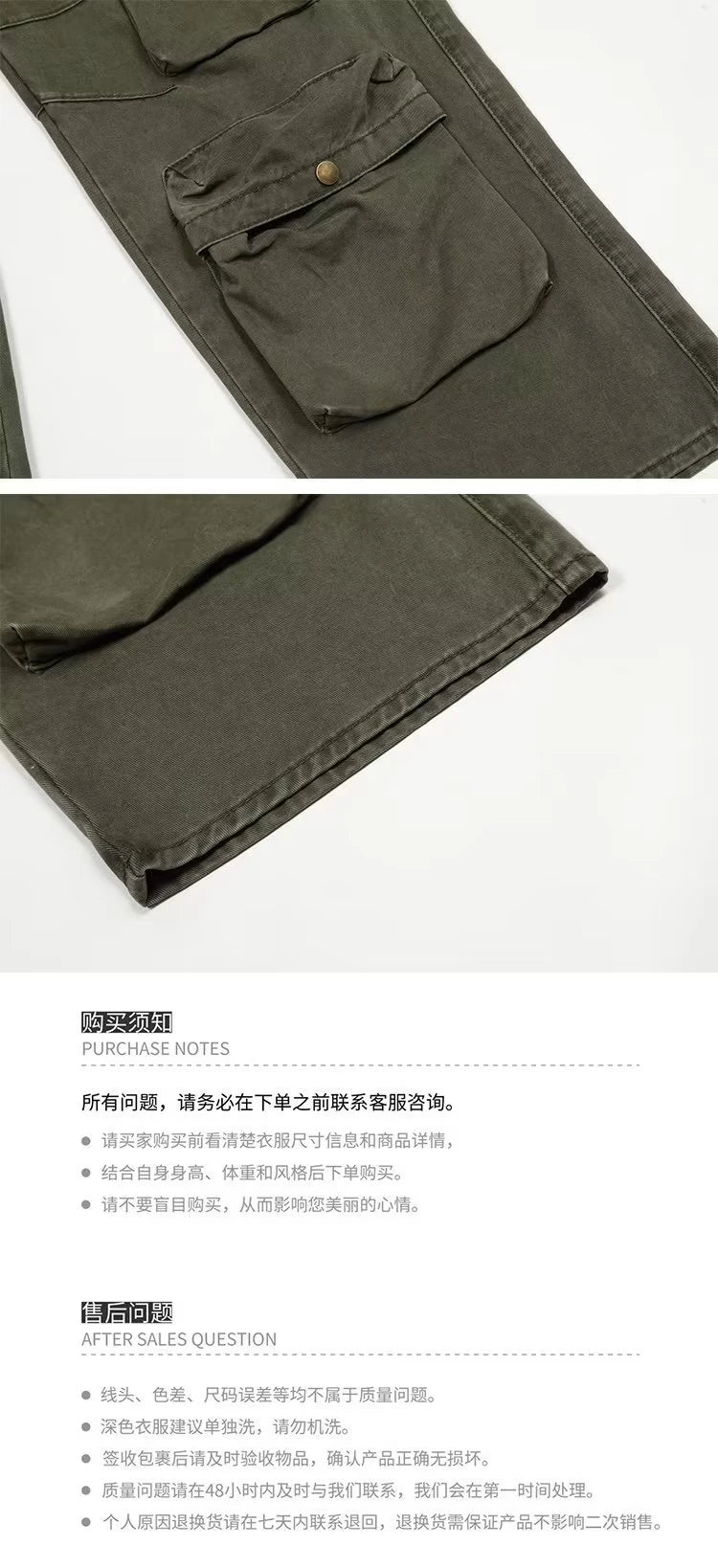 Spring Cargo pants New Popular Rice White Multi-pockets Overalls Harajuku stays Men Loose Casual Trousers Straight Mopping Pants