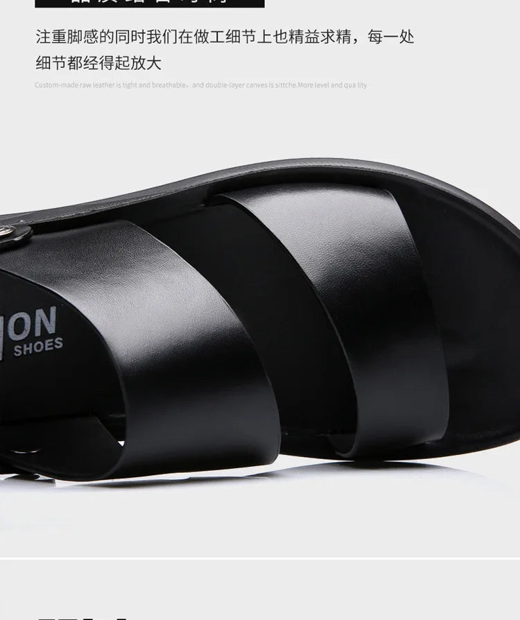 Sandals Men Leather Luxury Brand New Fashion Summer Men Shoes Vintage Flats Casual Non-slip Beach Sandals Men