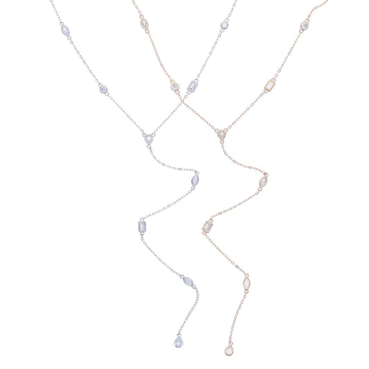 American Fashion Micro pave Water Drop Bezel Oval CZ Station Link Chain Long Sexy Ladies Y Lariat Necklace Collarbone Jewelry